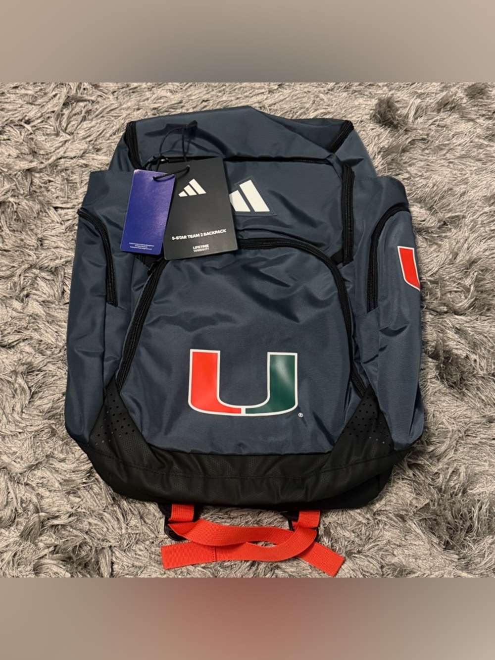 Adidas Miami Hurricanes Football Team Issued 5 Star Team 2 Grey Backpack IU8131